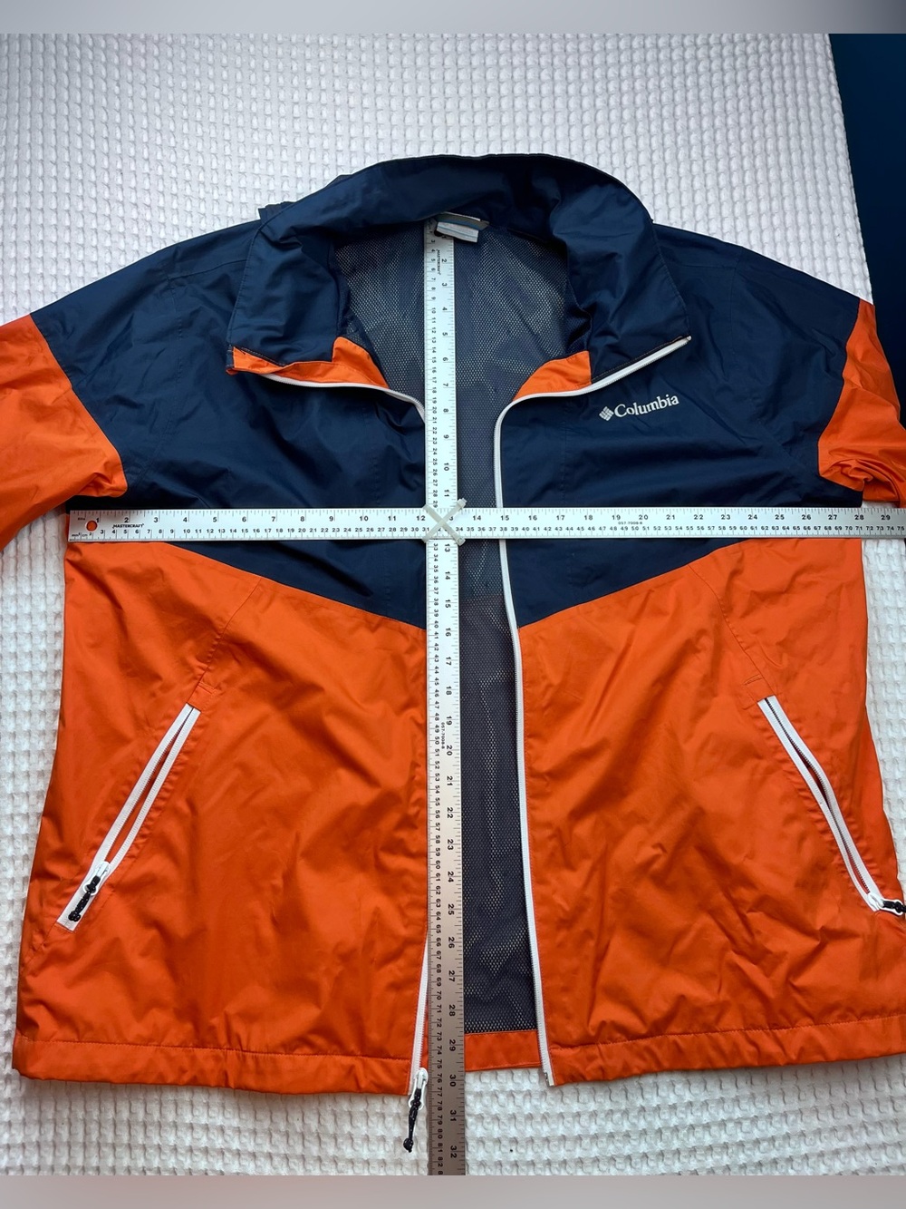 Columbia Men’s XXL Navy & Orange Colorblock Hooded Windbreaker Jacket - Picture 6 of 7